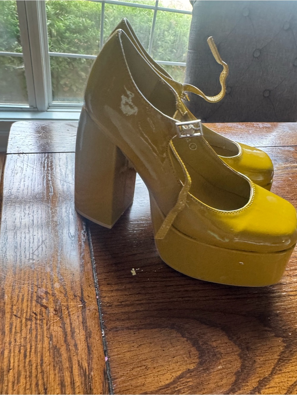 Women’s Chunky Platform Mary Jane Heels in Mustard Yellow
